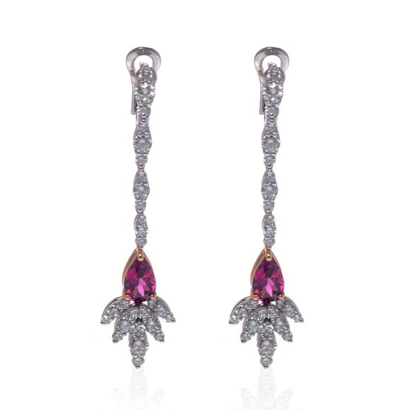 Luca Carati Diamond & Red Tourmaline Drop Earrings 18K White Gold 2.72Cttw - Picture 2 of 4